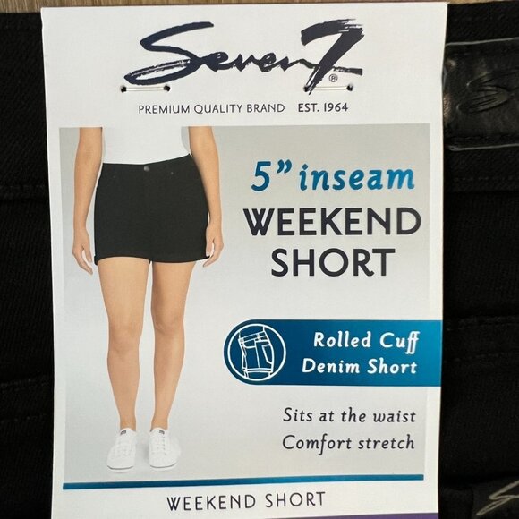 NEW Seven 7 Black Denim Jean Rolled Cuff Weekend Short Sz 16 - Picture 1 of 11